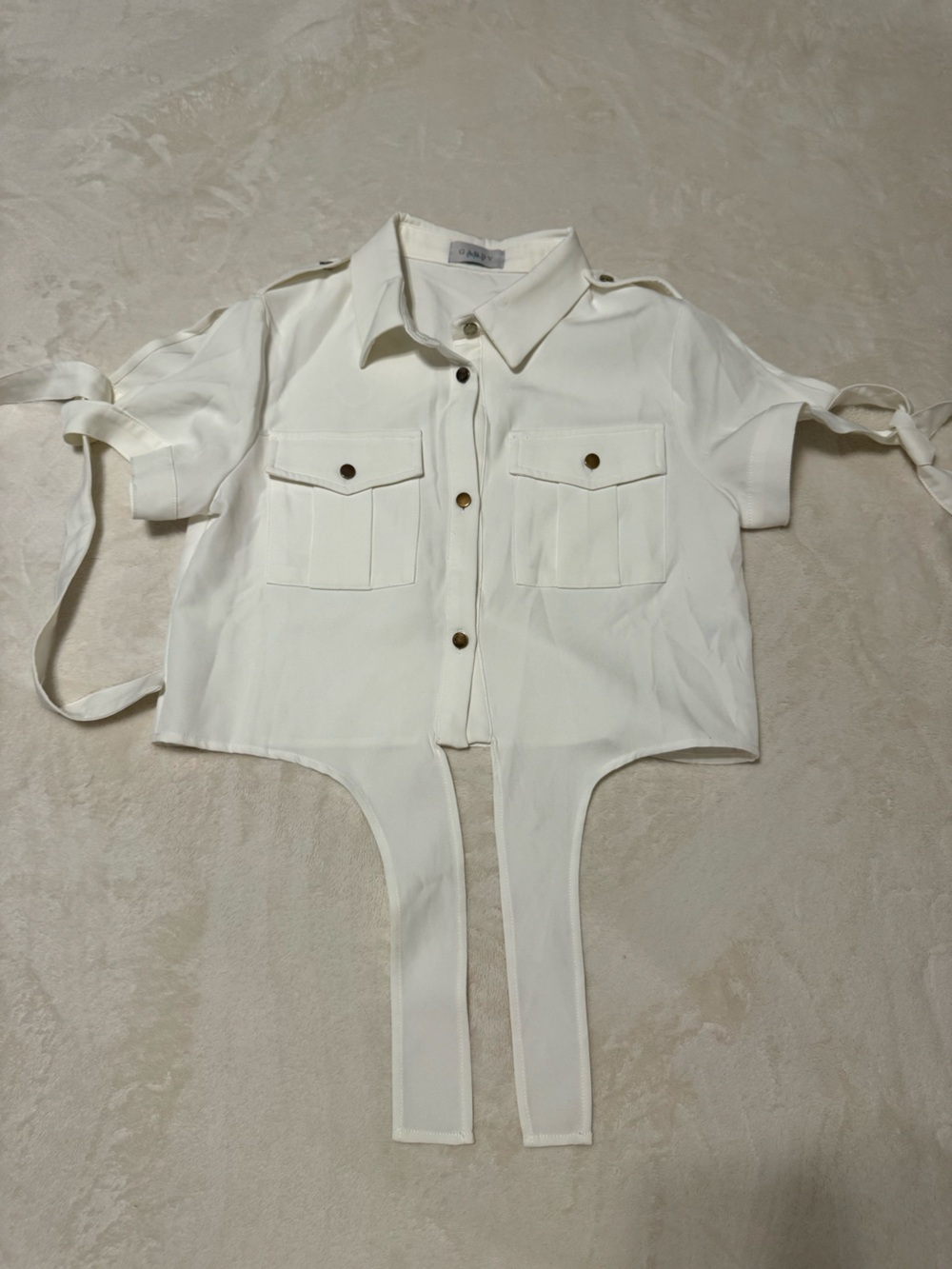White Crop Utility Shirt with Pocket Detail